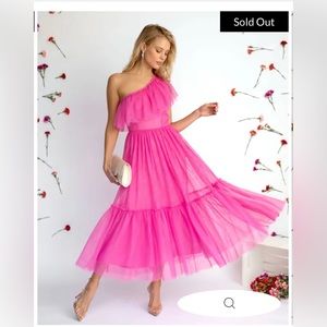 VICI Adore You One Shoulder Tulle Tiered Midi Dress Pink SOLD OUT ONLINE
